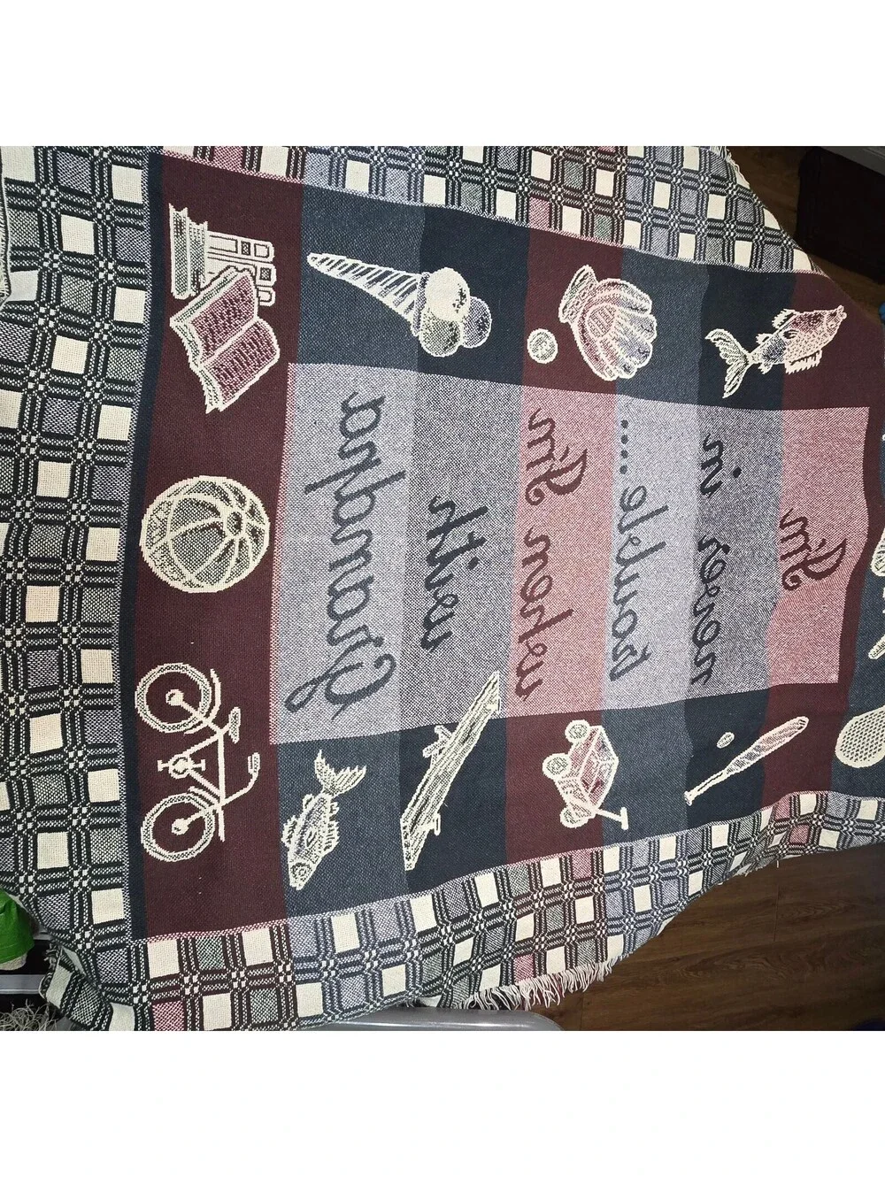 Vintage Grandpa Woven Throw Blanket Tapestry Fringe Never In Trouble 46